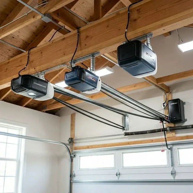 Comparison of garage door opener types: chain drive, belt drive, screw drive, and direct drive openers