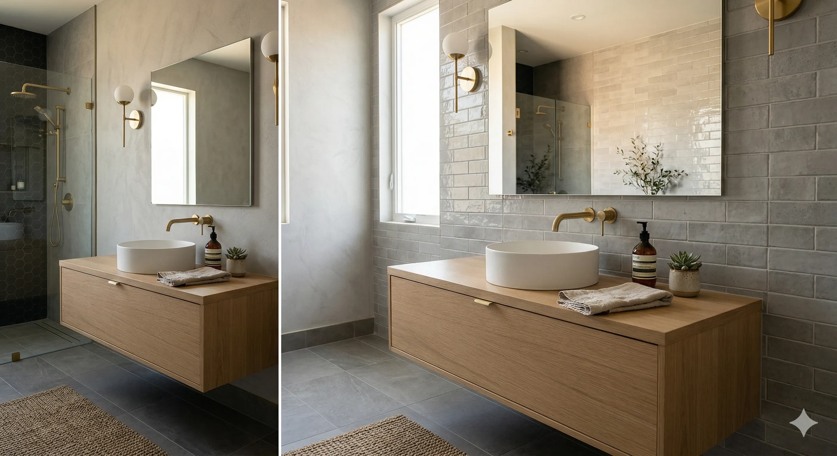 Modern bathroom vanity with undermount sink, quartz countertop, and shaker-style cabinet in gray finish